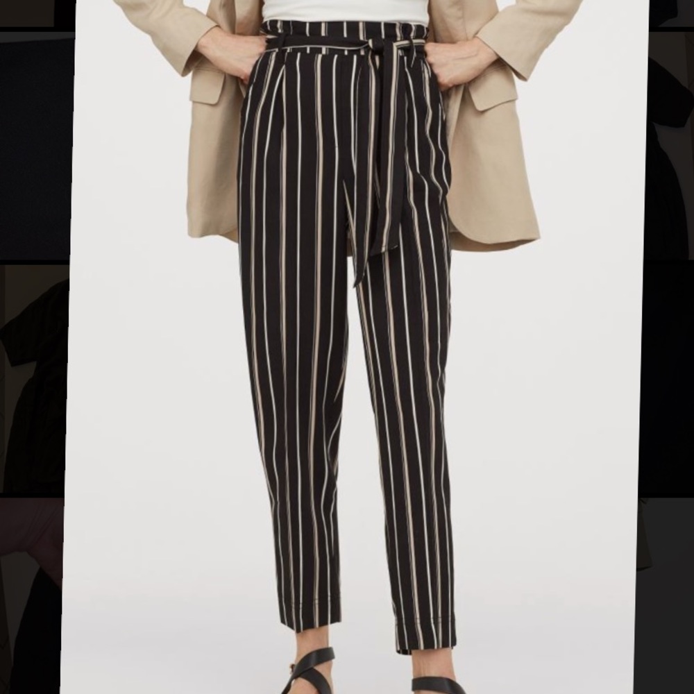 H&M Black and White Striped Paper Bag Pants
